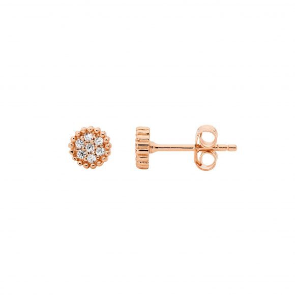 Sterling Silver Cubic Zirconia Cluster Earrings With Rose Gold Plating