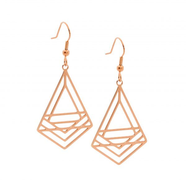 Stainless Steel Abstract Drop Earrings With Rose Gold Plating