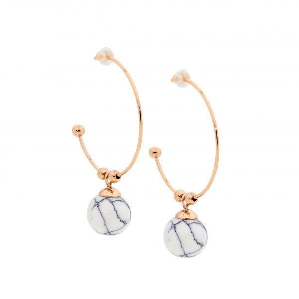Stainless Steel Rose Gold Plated Howlite Hoops