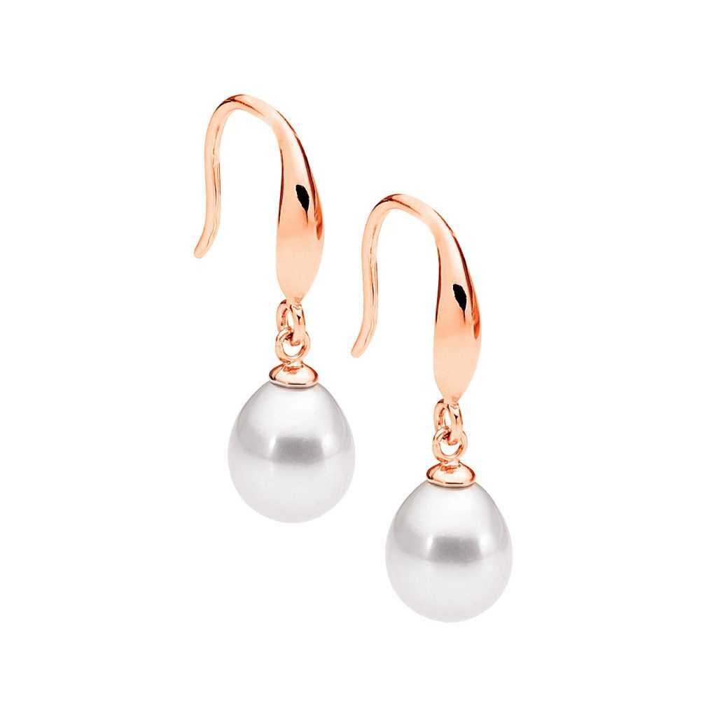 Ellani Rose Gold Plated Freshwater Pearl Drop Earrings
