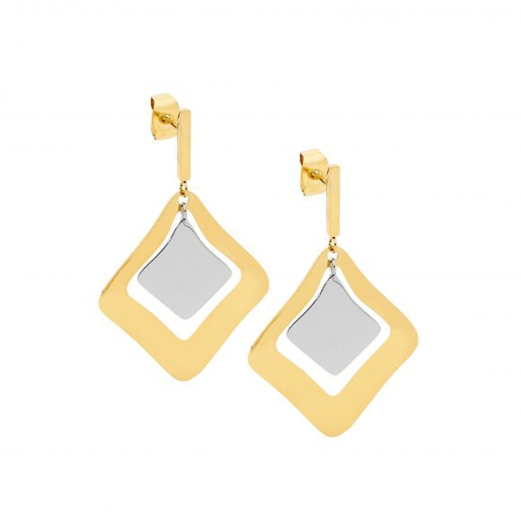Stainless Steel Abstract Earrings With Gold Plating