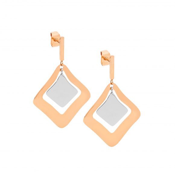 Stainless Steel Abstract Earrings With Rose Gold Plating