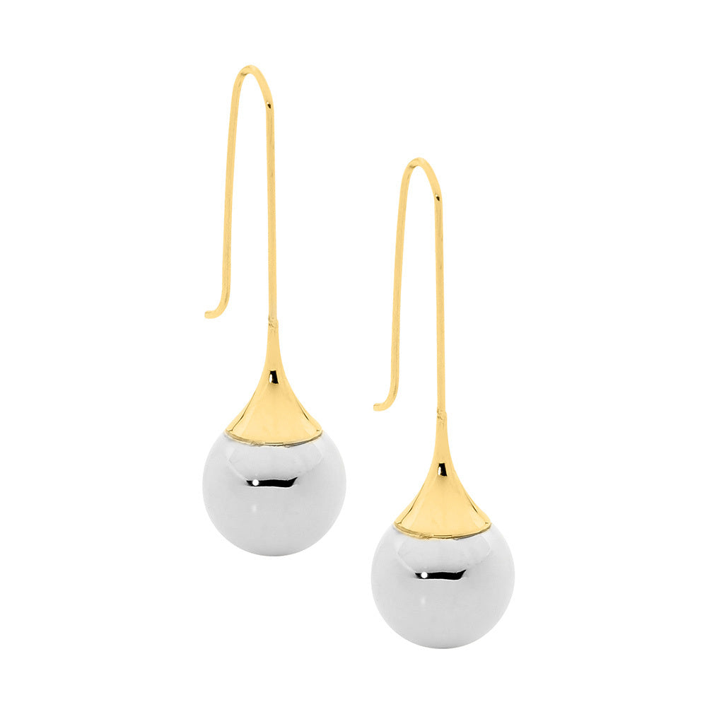 Stainless Steel Ball Drop Earrings With Gold Plated Hook