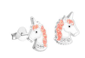 Sterling Silver Enamel Unicorn Studs With Cubic Zirconias