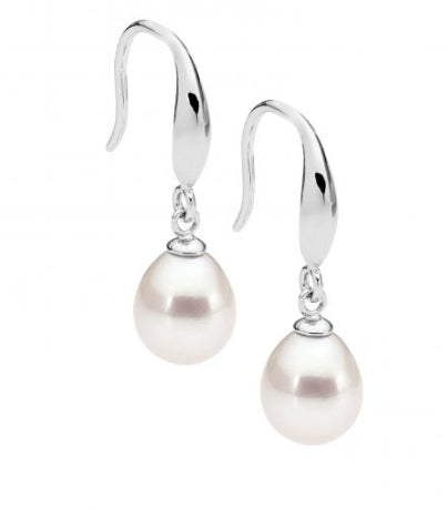 Womans Sterling Silver Hook Earrings With Pearls