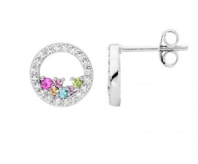Womans Open Circle Earrings With Scattered Pastel Coloured Cubic Zirconia