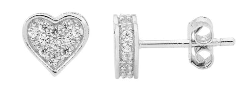Womans Sterling Silver CZ Pave Heart Earrings