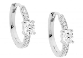 Womans Sterling Silver 16mm Hoop Earrings With Oval CZ