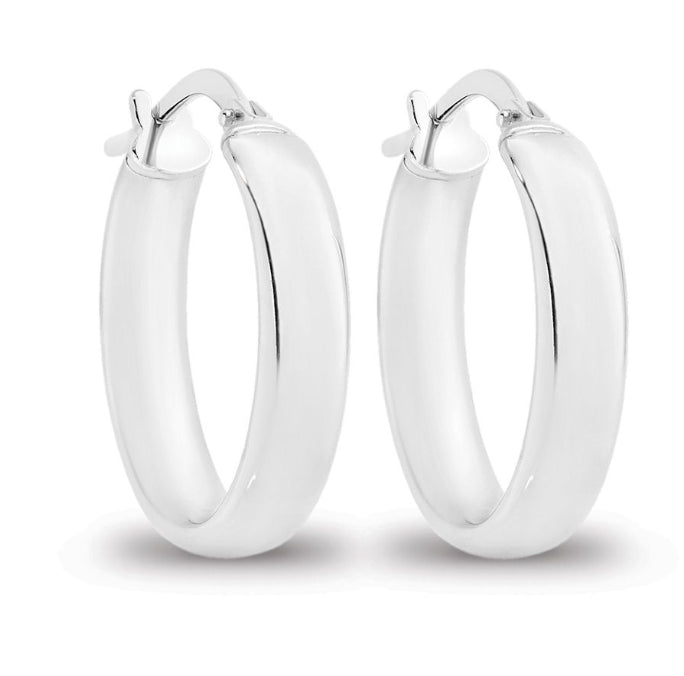 9Ct White Gold Silver Bonded Round Hoop Earrings