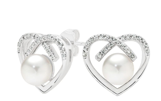 Sterling Silver Shell Based Pearl CZ Earrings