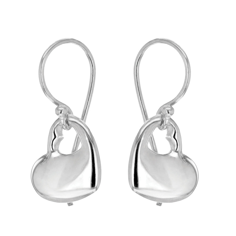 Sterling Silver Organic Heart Drop Earrings
