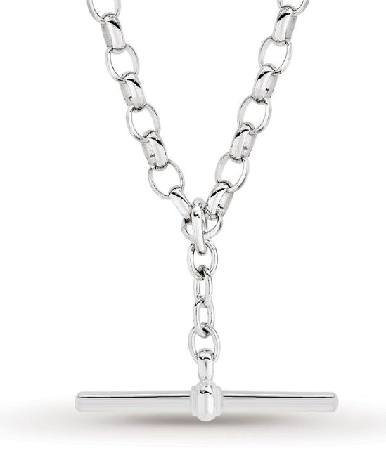Sterling Silver Oval Belcher T Bar Necklace 45Cm